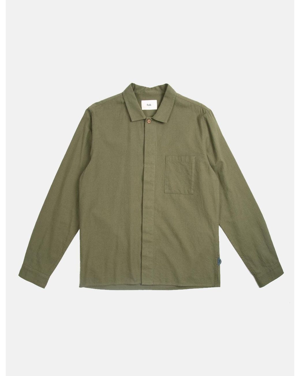 Folk Green Folk Patch Shirt (Flannel Cotton) for men