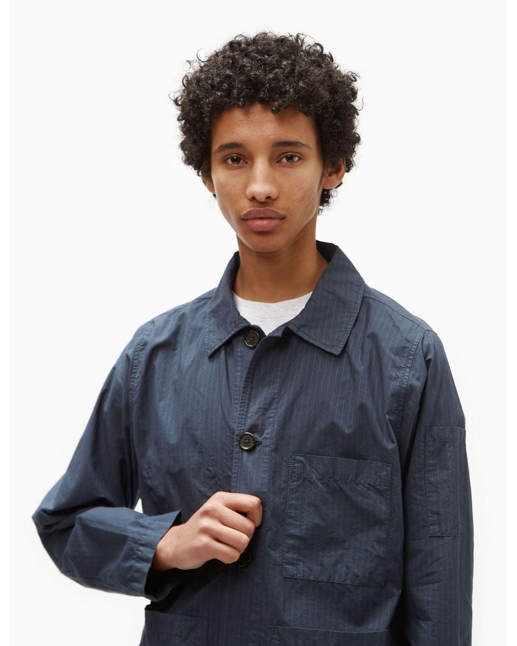 Universal Works Blue Coverall Jacket (Nearly Pinstripe) for men