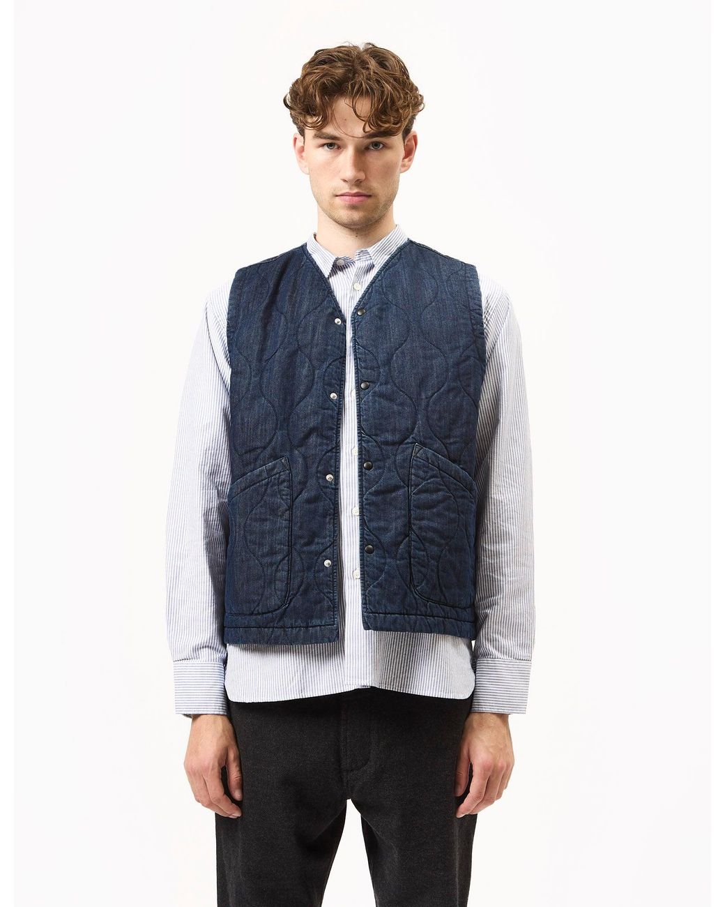 Universal Works Blue Weekend Gilet (Quilt Denim) for men