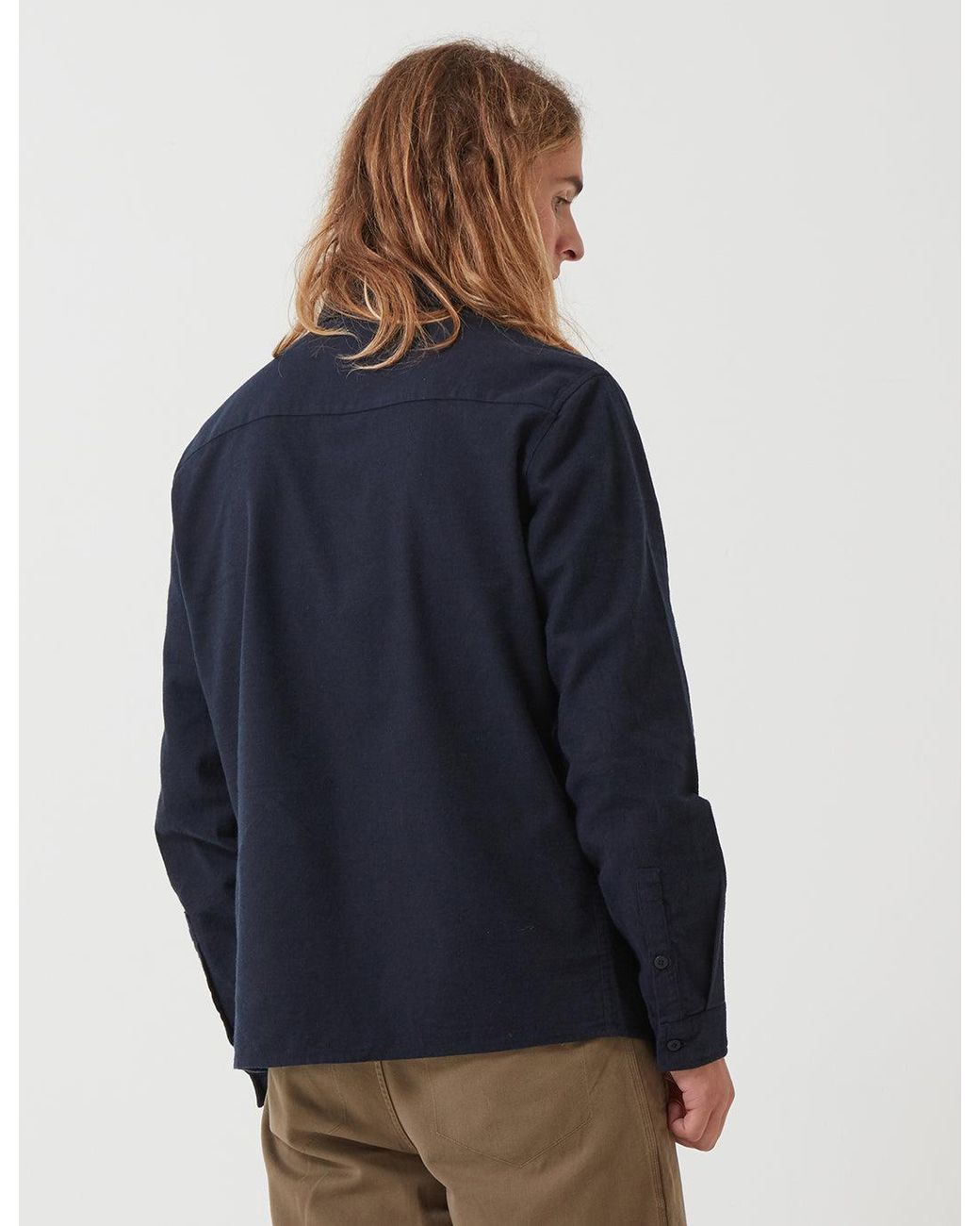 Folk Blue Folk Patch Shirt (Flannel Cotton) for men