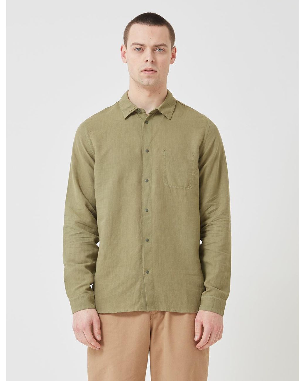Folk Green Folk Stitch Pocket Shirt for men