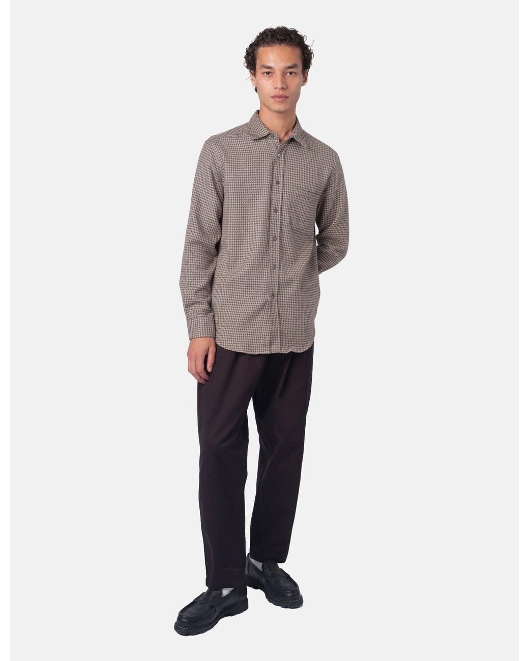 Portuguese Flannel Gray Abstract Pied Poule Shirt for men