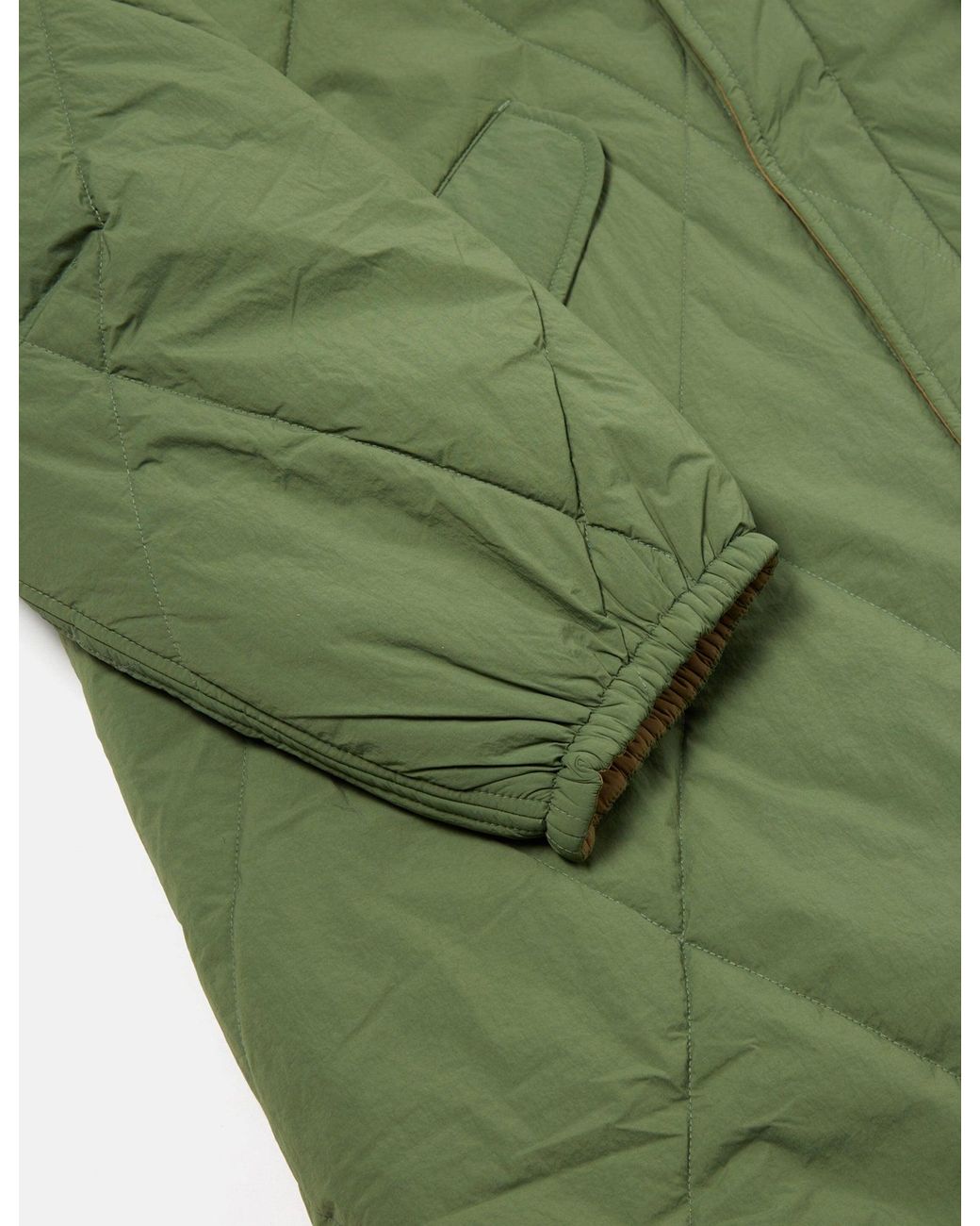 Universal Works Green Diamond Quilt Parka Jacket for men