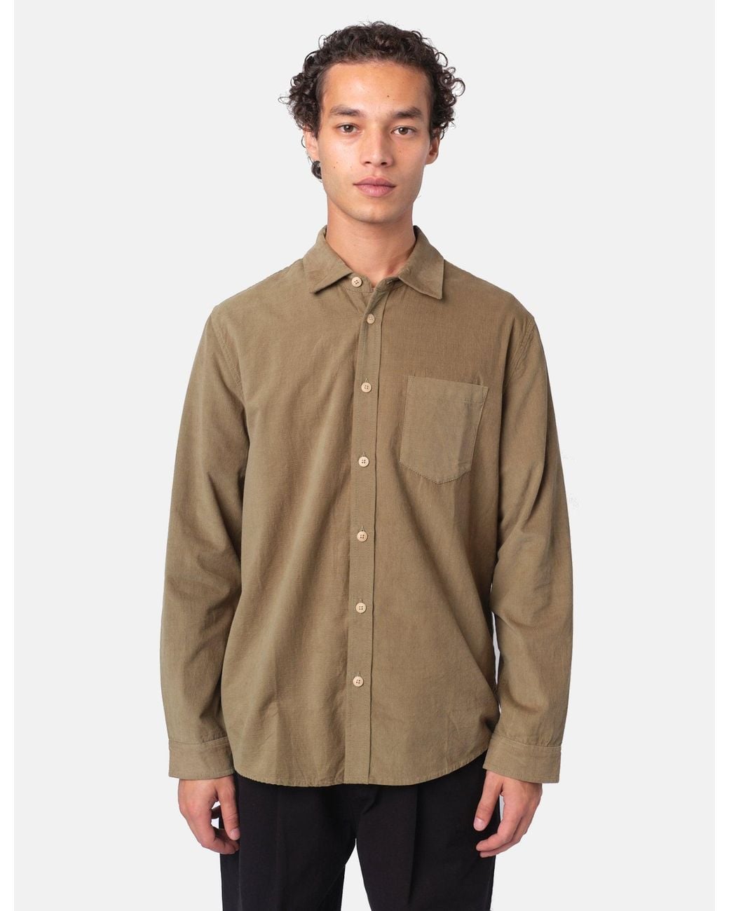 Folk Brown Direction Baby Cord Shirt for men