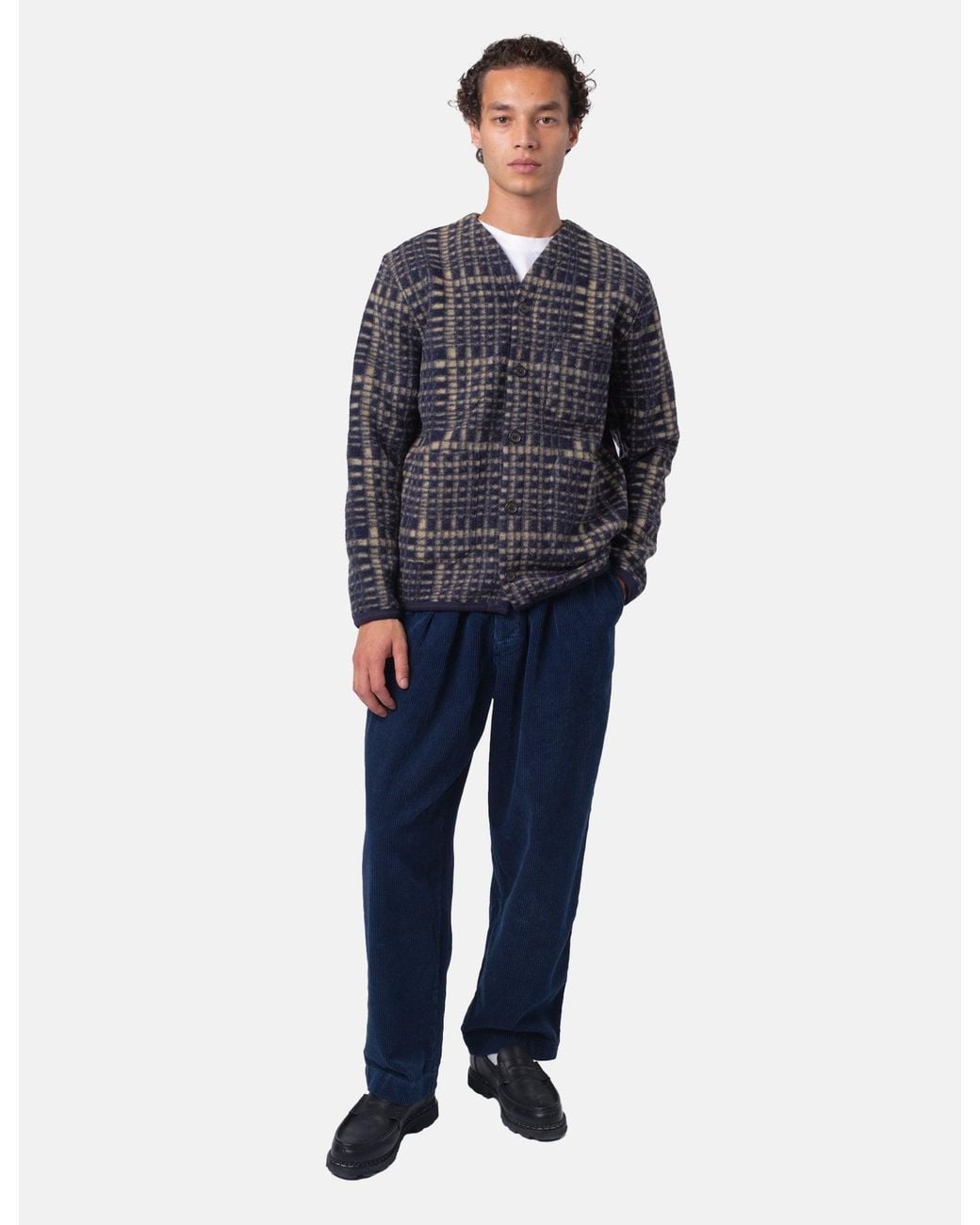 Universal Works Blue Cardigan (Telepass Fleece) for men