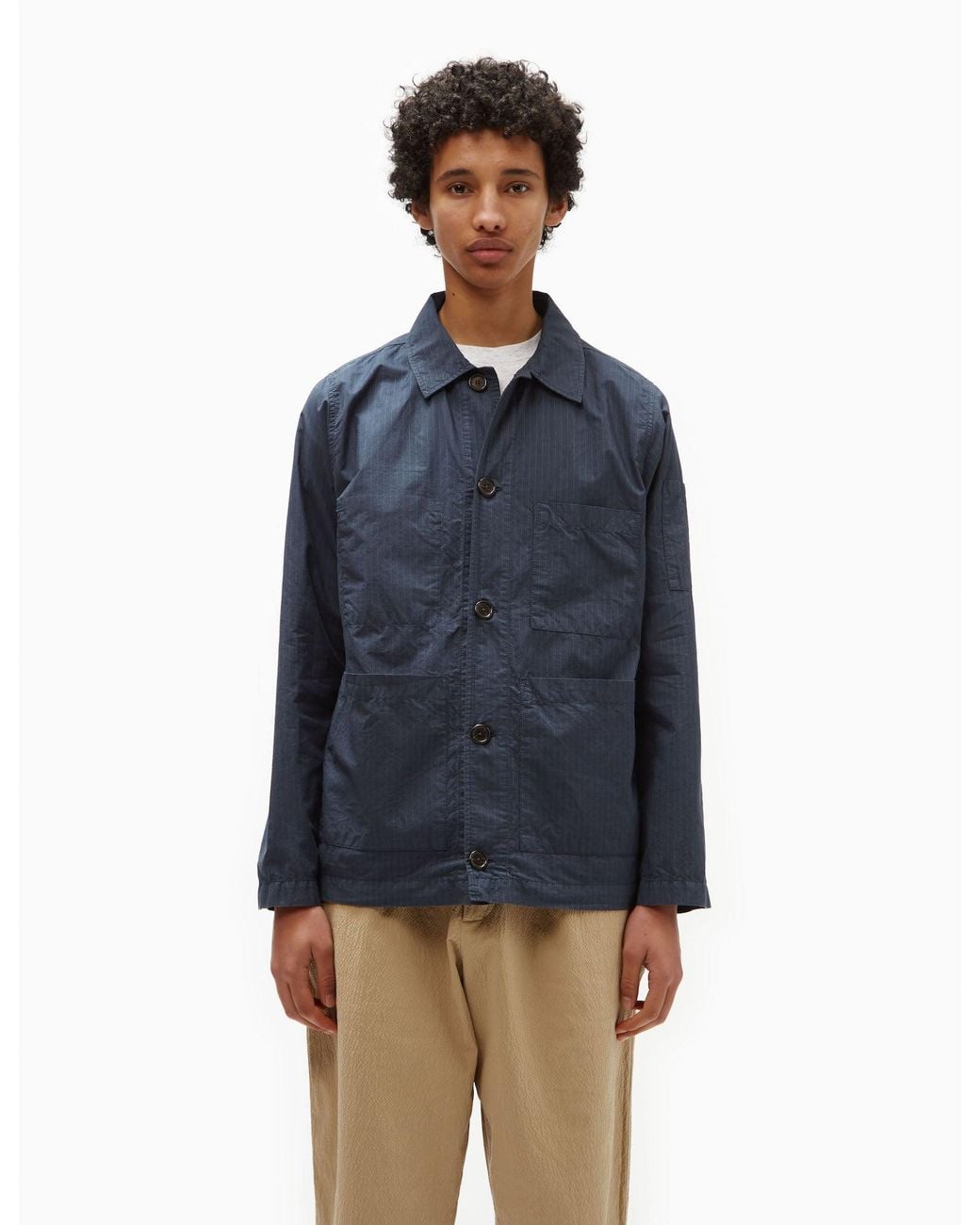 Universal Works Blue Coverall Jacket (Nearly Pinstripe) for men
