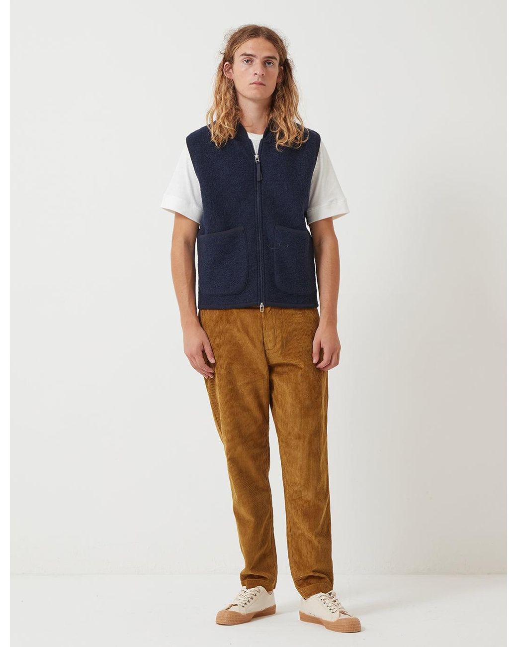 Universal Works Blue Fleece Zip Gilet for men