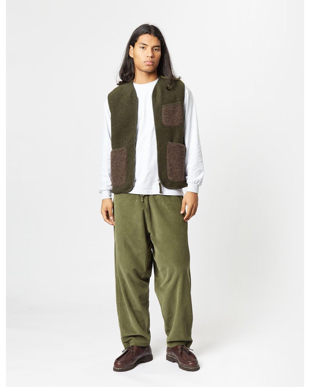 Universal Works Green Mixed Zip Gilet for men
