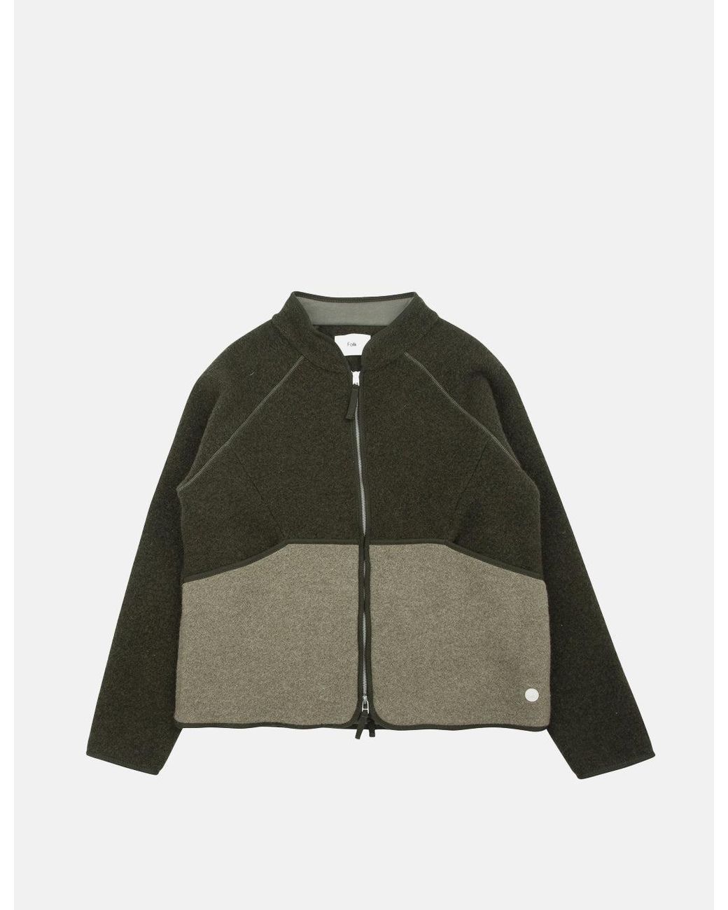 Folk Green Boxy Puzzle Fleece (Wool Mix) for men