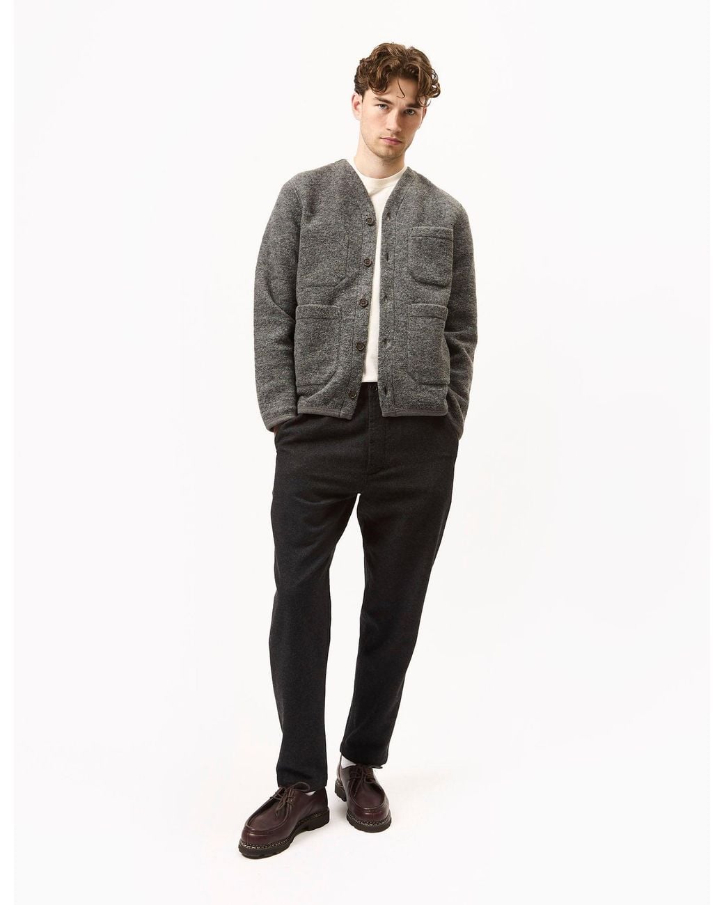 Universal Works Gray Cardigan (Wool Fleece) for men