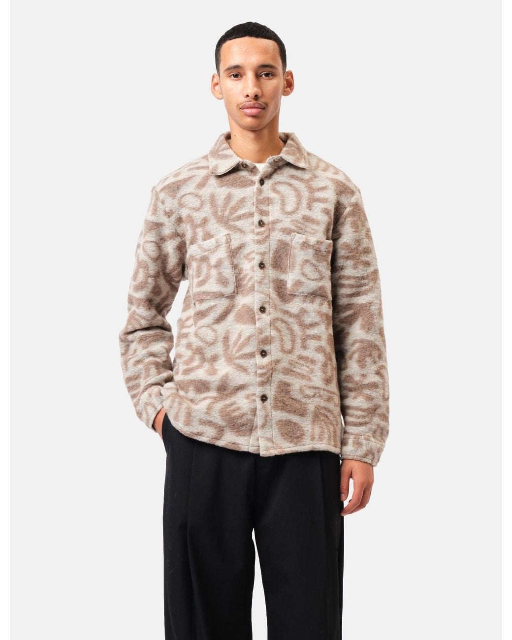 Wax London Natural Whiting Overshirt Squiggle Fleece for men