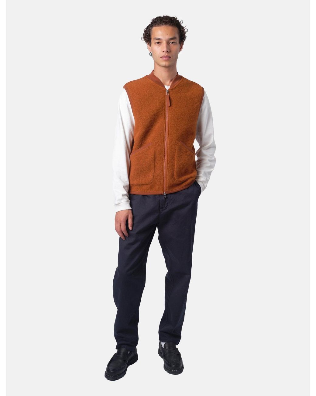 Universal Works Blue Zip Waistcoat (Wool Fleece) for men