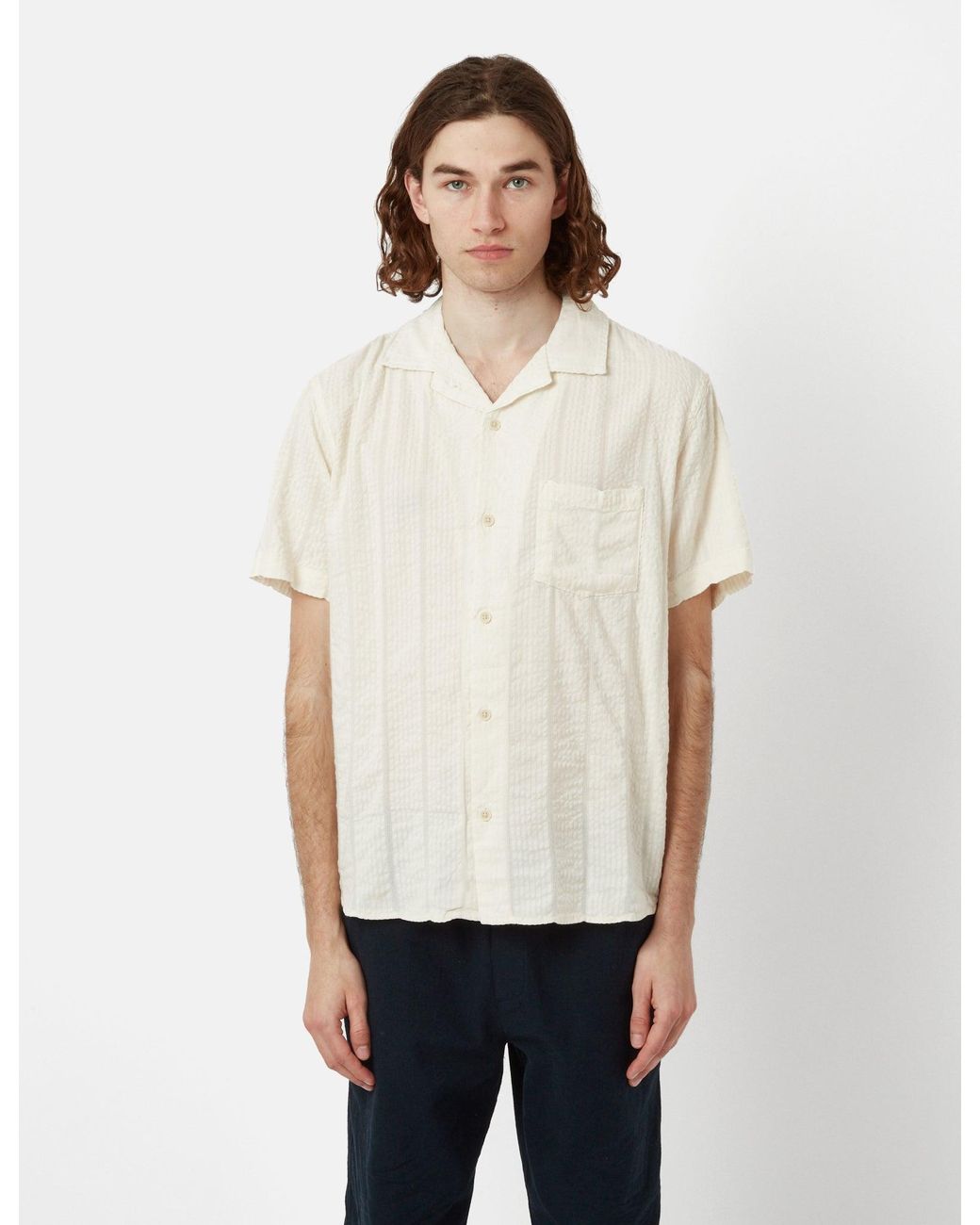 Corridor NYC Striped Seersucker Short Sleeve Shirt in White for Men | Lyst