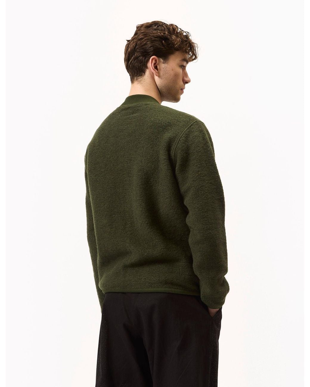 Universal Works Green Zip Bomber (Wool Fleece) for men