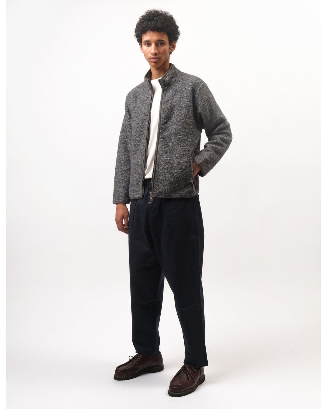Universal Works Gray Climbing Jacket (Teddy Fleece) for men