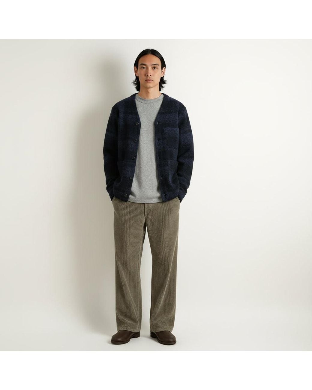 Universal Works Blue Mohair Check Cardigan for men