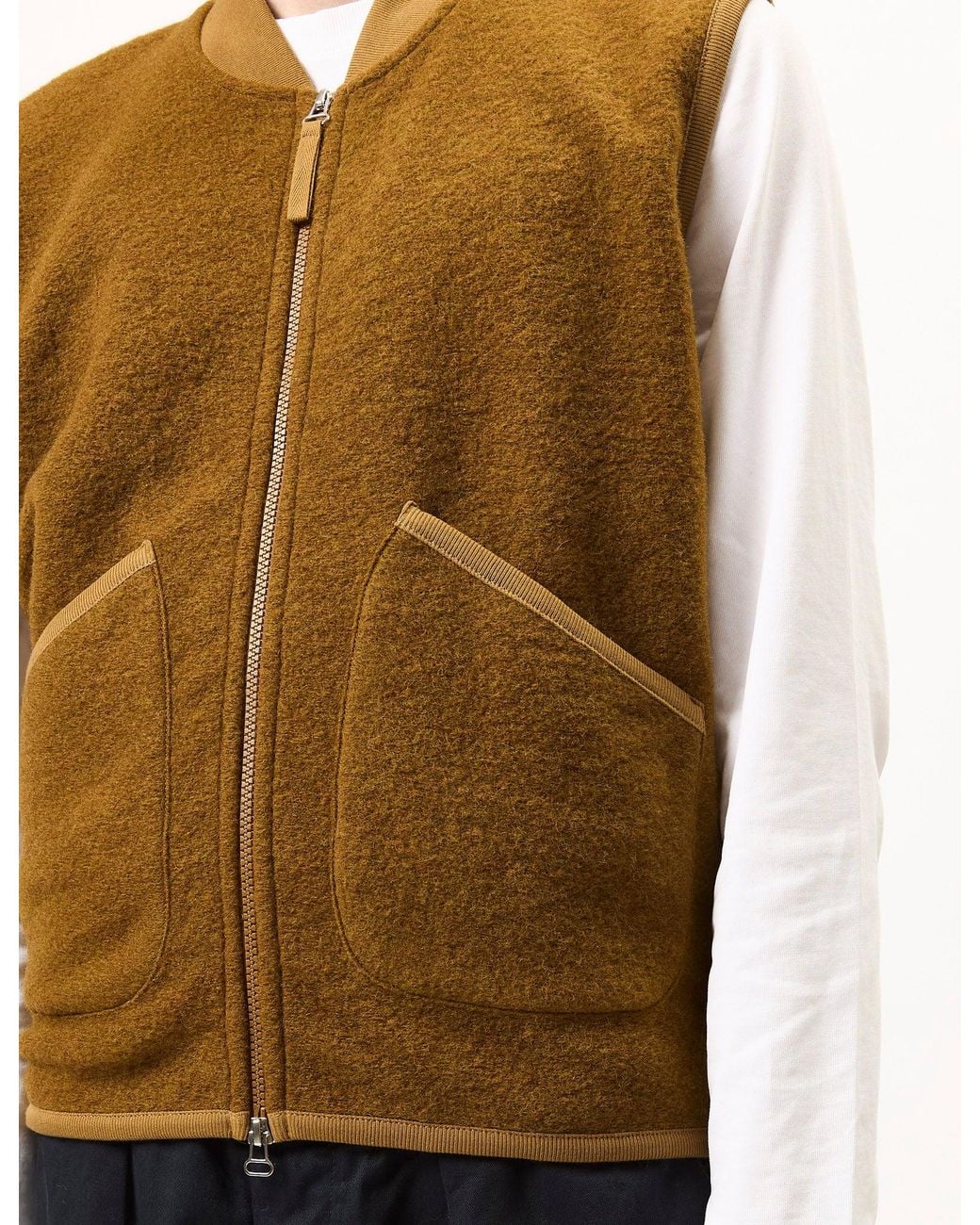 Universal Works Natural Zip Waistcoat (Wool Fleece) for men