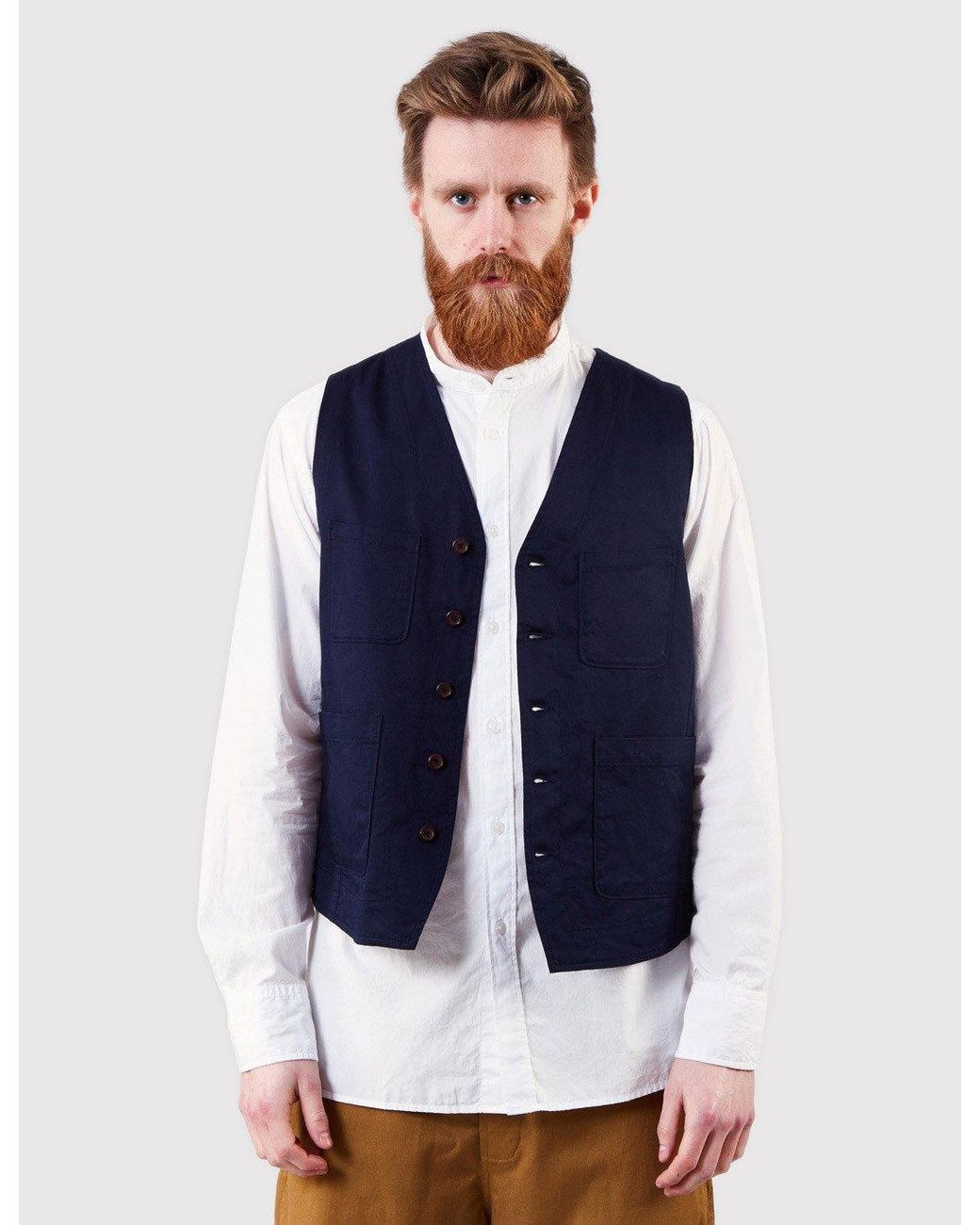 Universal Works Blue Work Waistcoat for men