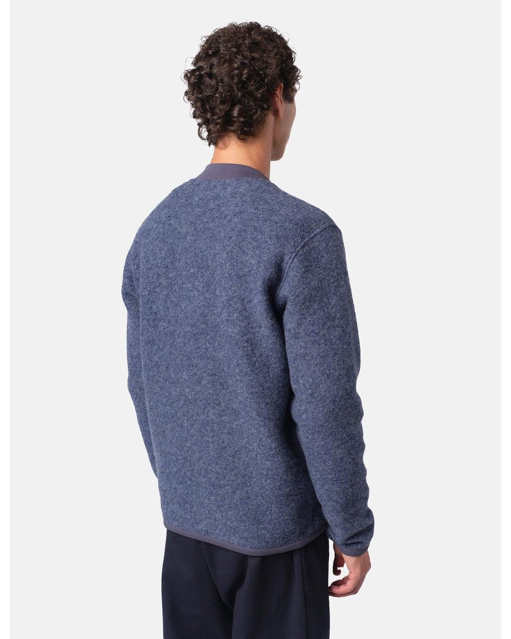 Universal Works Blue Zip Bomber Jacket (Wool Fleece) for men