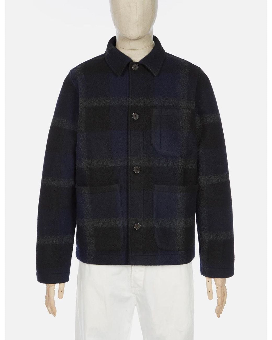 Universal Works Blue Field Jacket (Large Plaid Fleece) for men