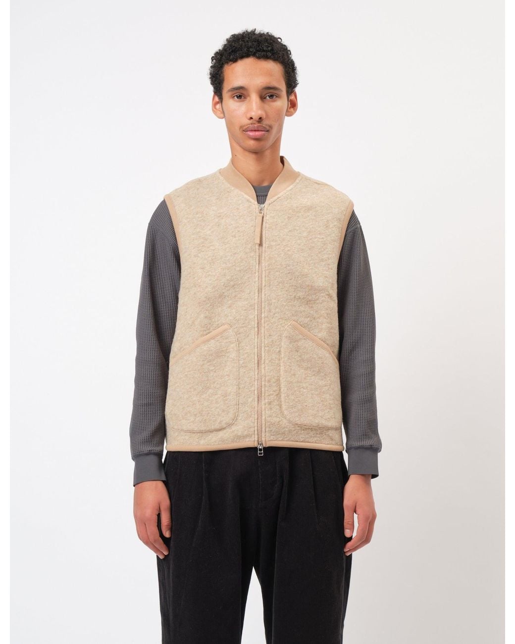Universal Works Natural Zip Waistcoat (Wool Fleece) for men
