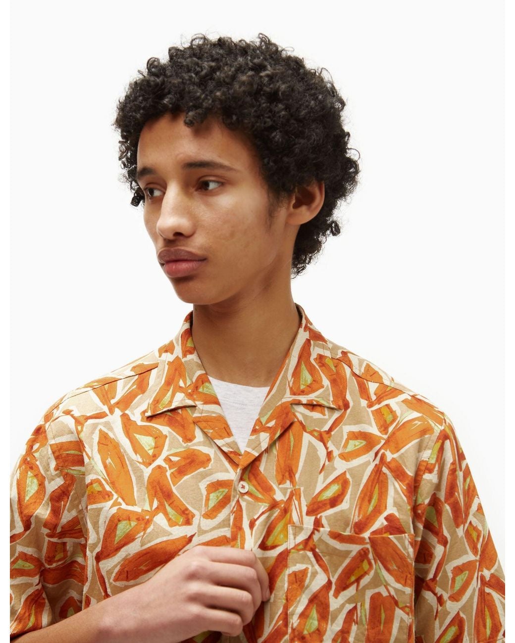 Universal Works Orange Minari Shirt Artist (Linen/Cotton) for men
