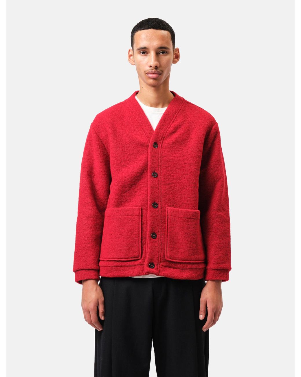 Universal Works Red Advance Cardigan (Wool Fleece) for men
