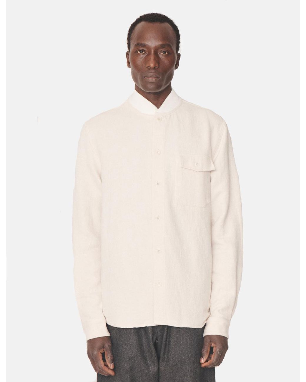 YMC White Delinquents Rib Collar Shirt for men