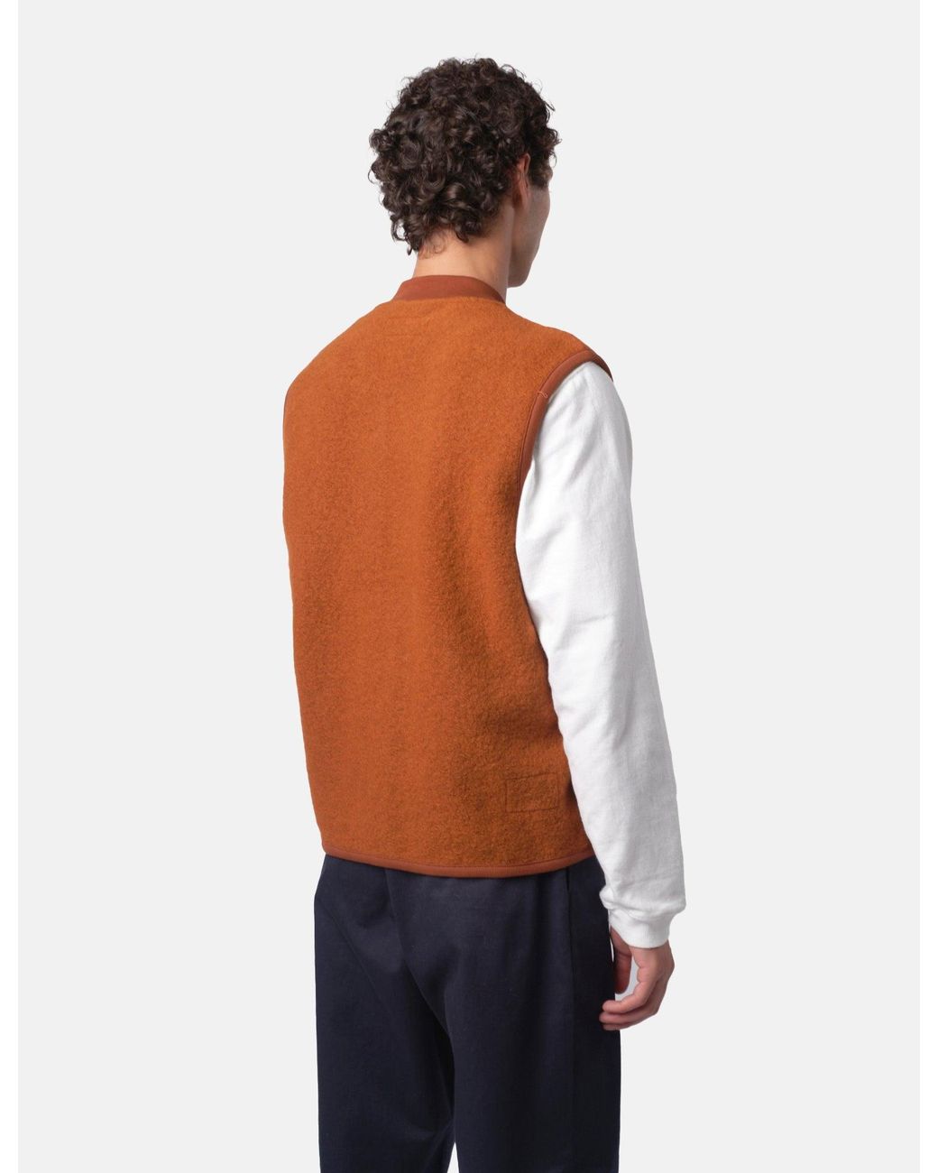 Universal Works Blue Zip Waistcoat (Wool Fleece) for men