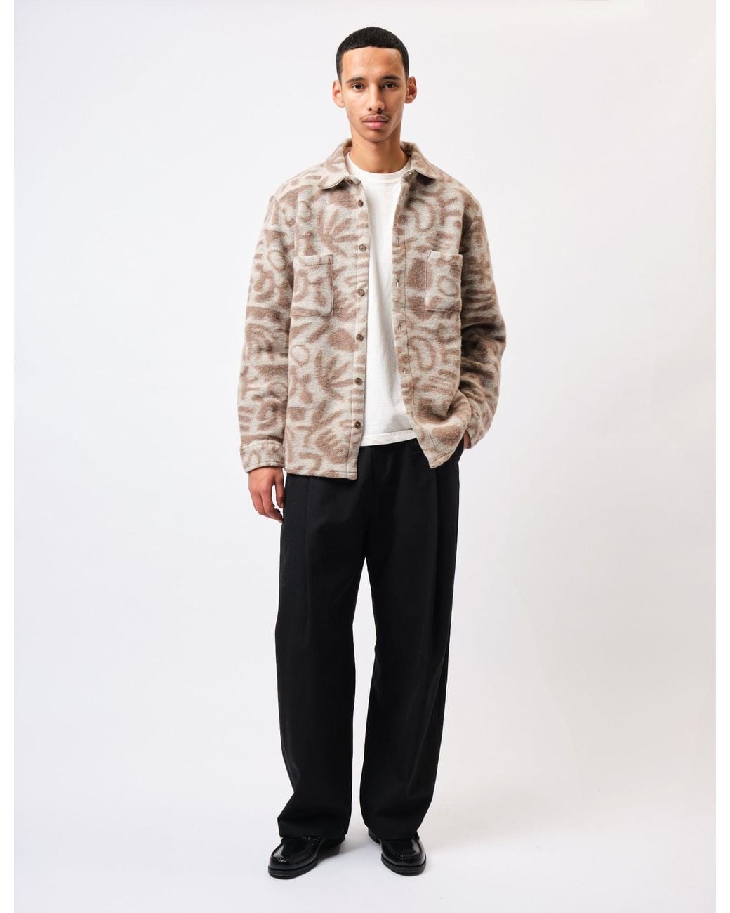 Wax London Natural Whiting Overshirt Squiggle Fleece for men