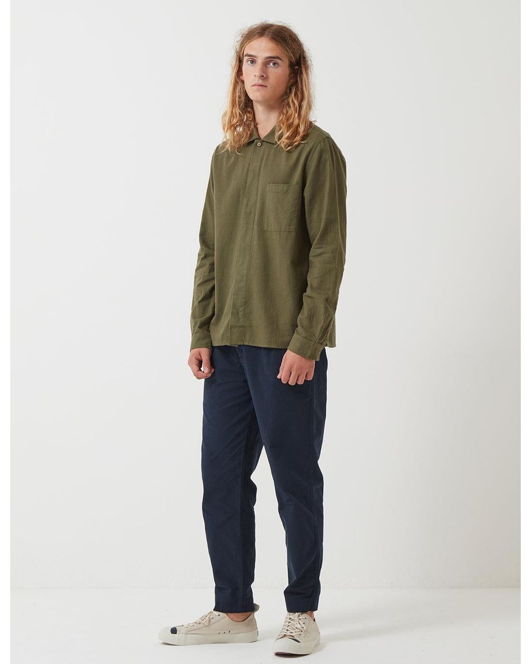 Folk Green Folk Patch Shirt (Flannel Cotton) for men