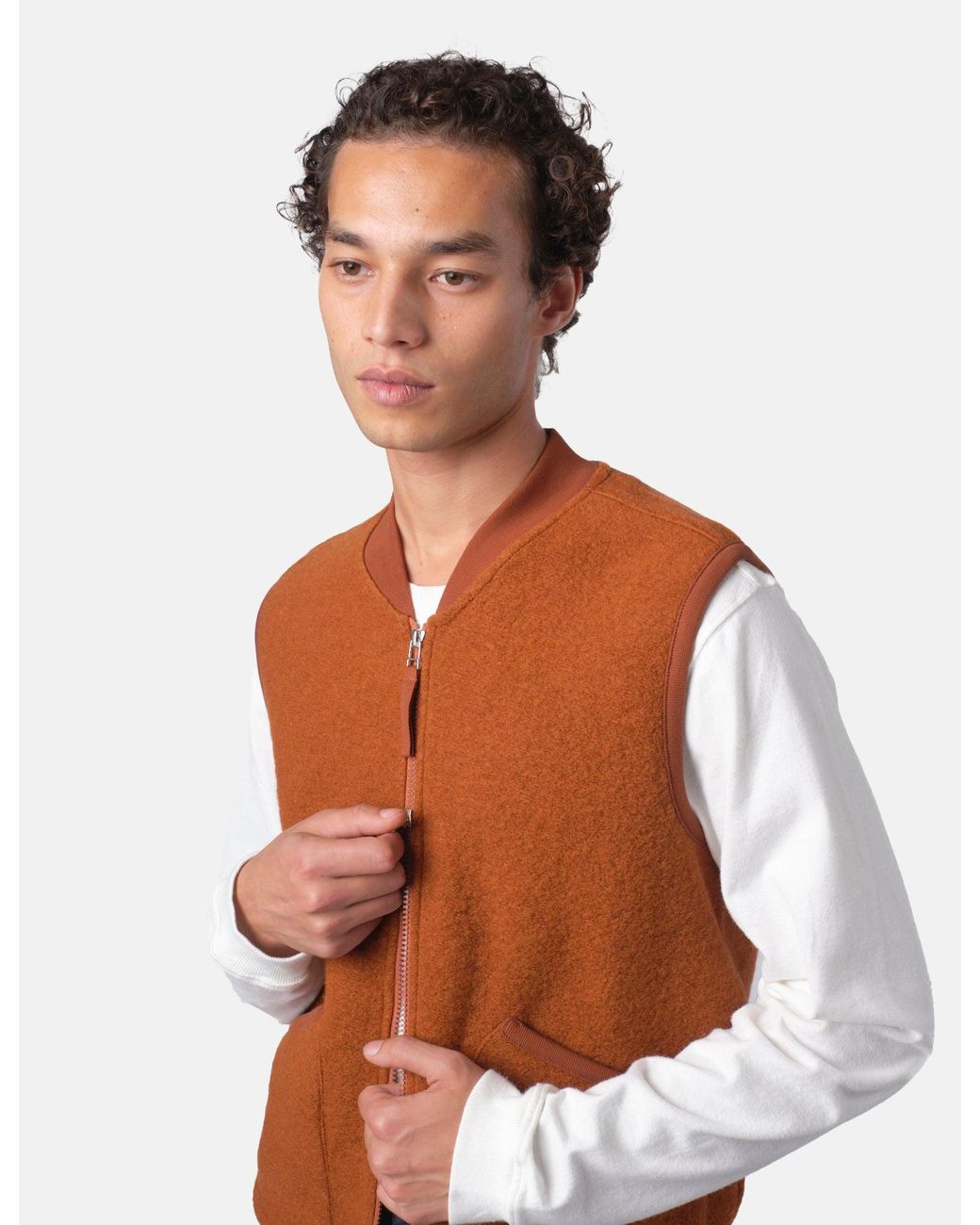 Universal Works Blue Zip Waistcoat (Wool Fleece) for men