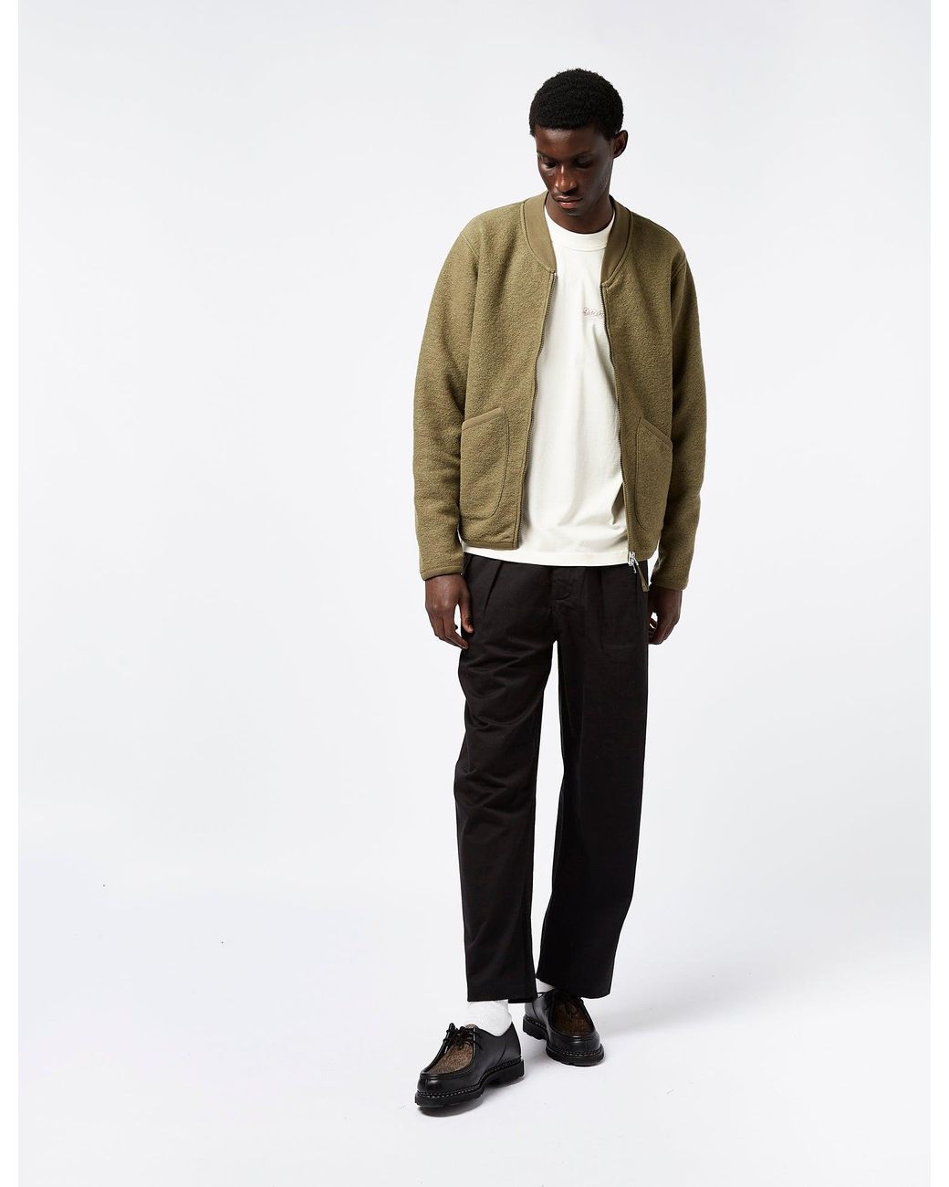Universal Works Green Zip Bomber (wool) for men