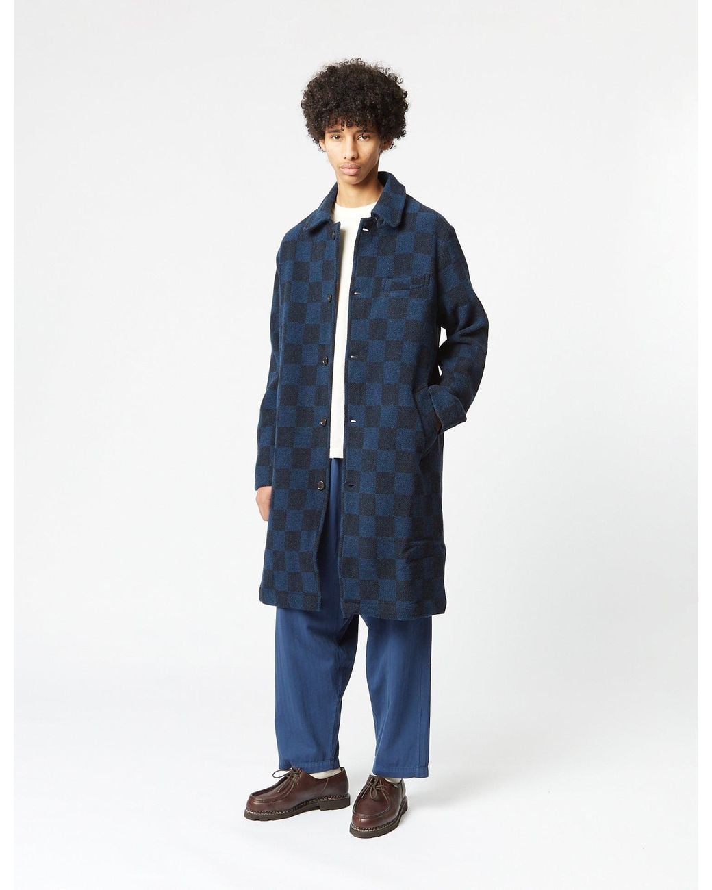 Universal Works Blue Overcoat (Merino Lambswool) for men