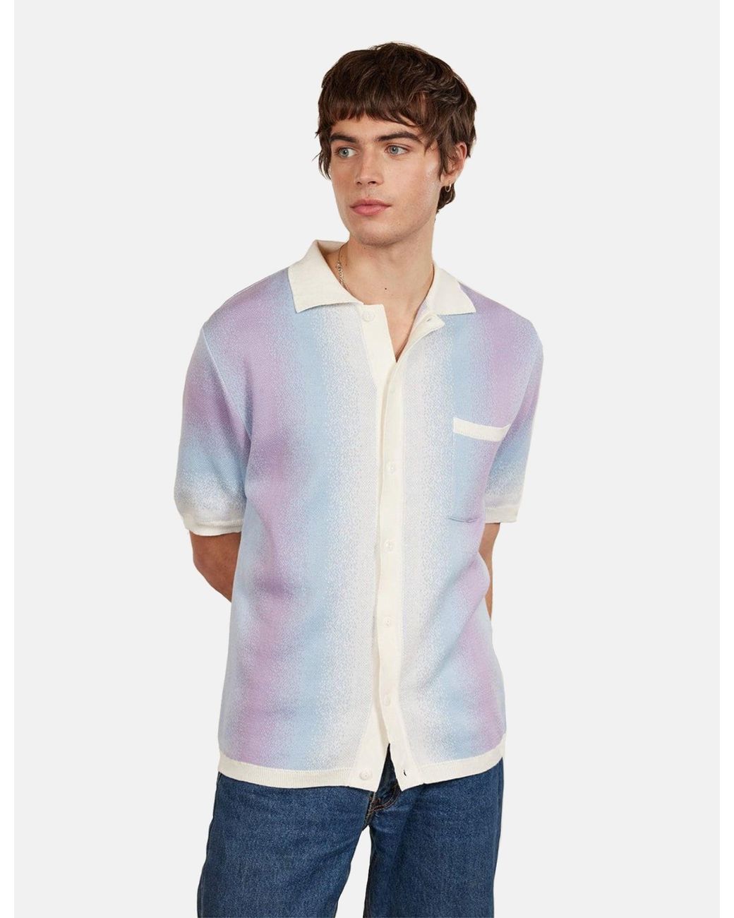 Percival White Ombre Knitted Shirt (Organic Cotton) for men