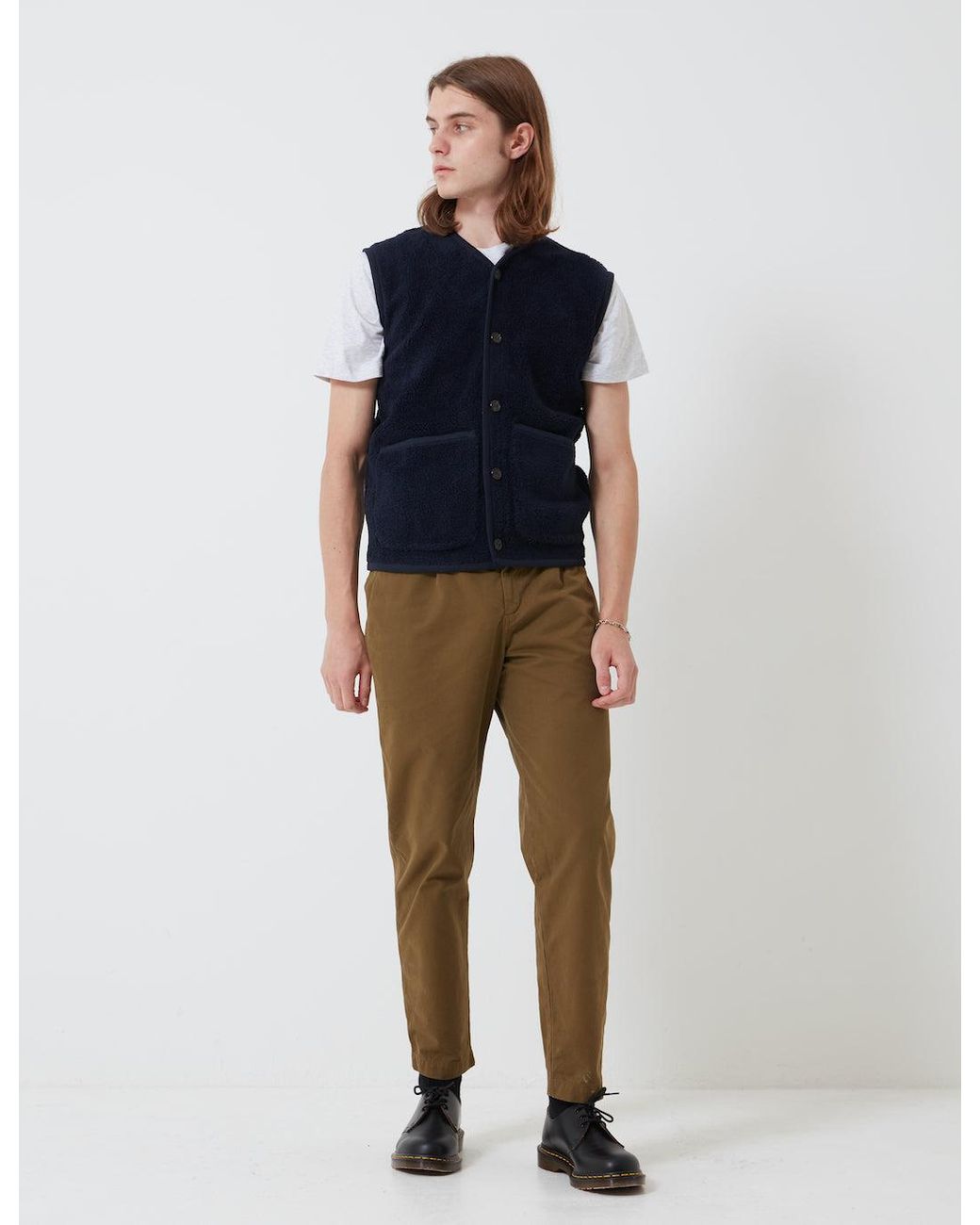 Universal Works Blue Lancaster Gilet (Mountain Fleece) for men