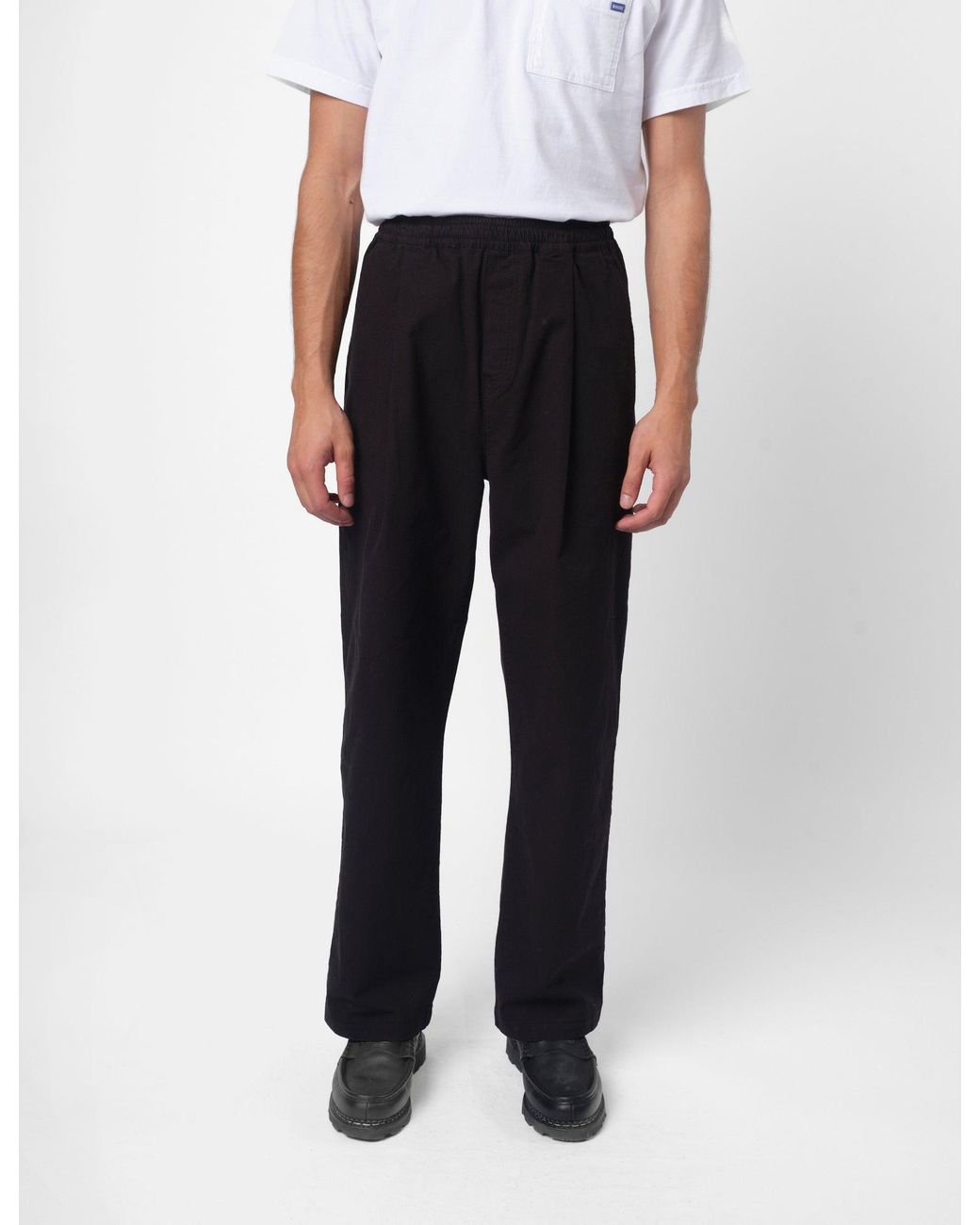 Folk Black Drawcord Loose Ripstop Trouser for men