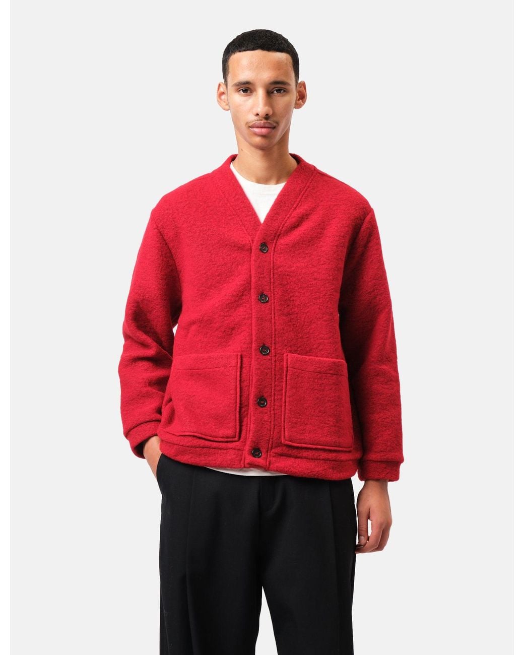 Universal Works Red Advance Cardigan (Wool Fleece) for men