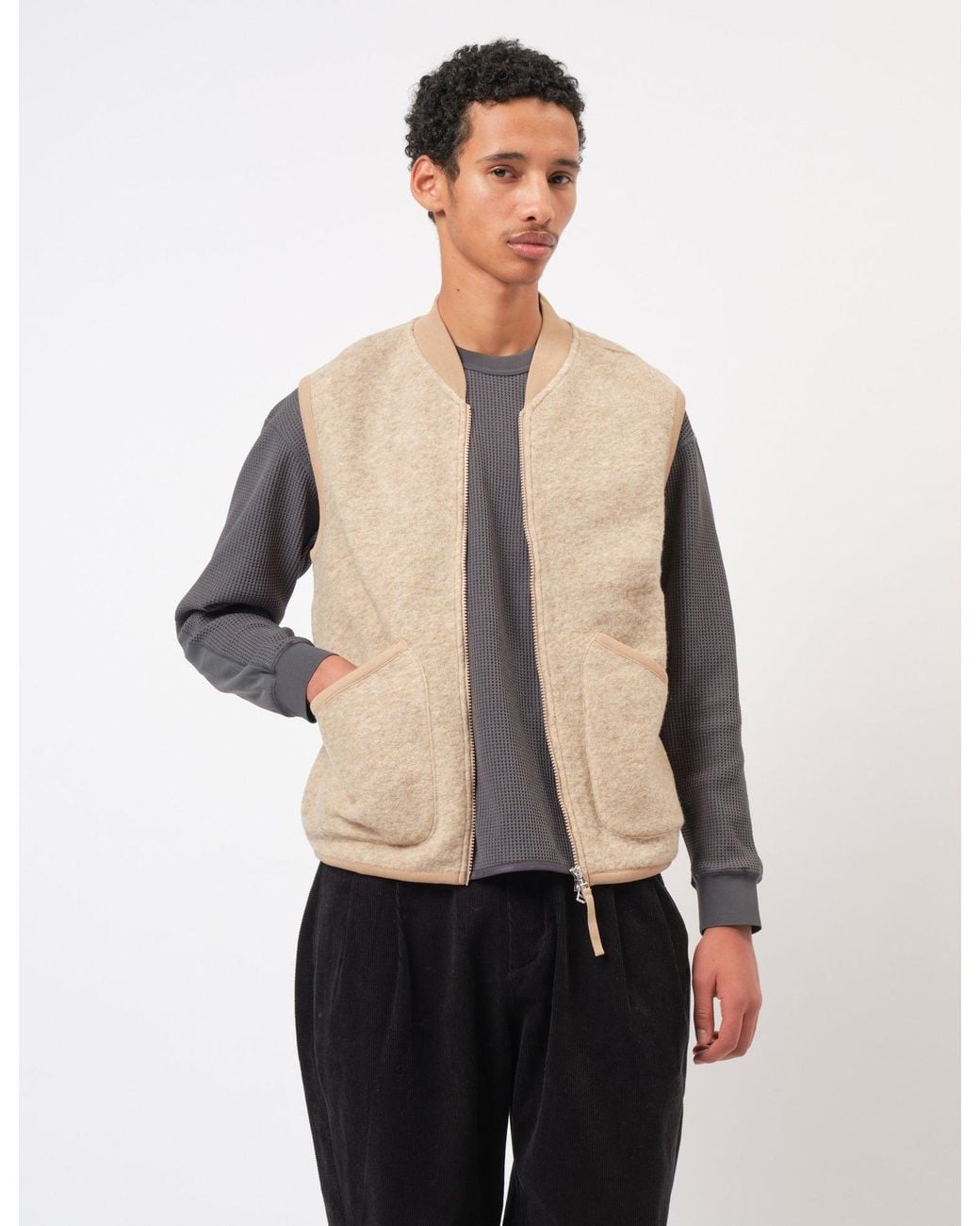 Universal Works Natural Zip Waistcoat (Wool Fleece) for men