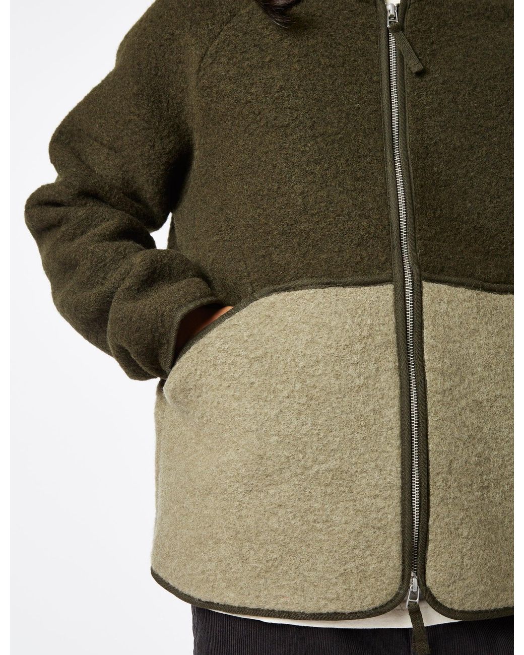 Folk Green Boxy Puzzle Fleece (Wool Mix) for men