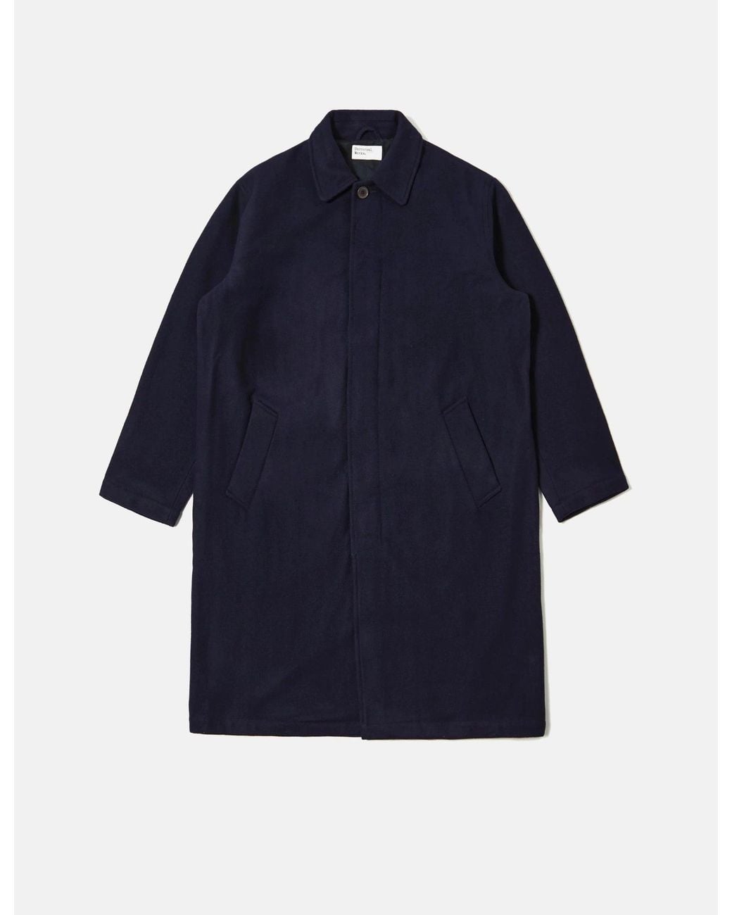 Universal Works Blue Mowbray Wool Mac Coat for men