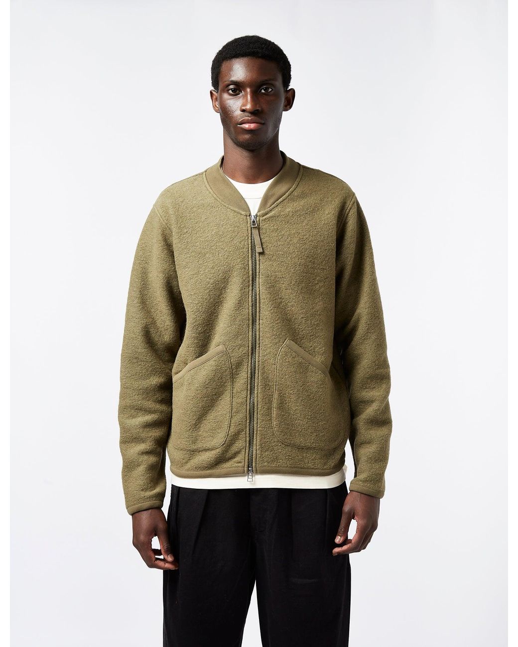Universal Works Green Zip Bomber (wool) for men