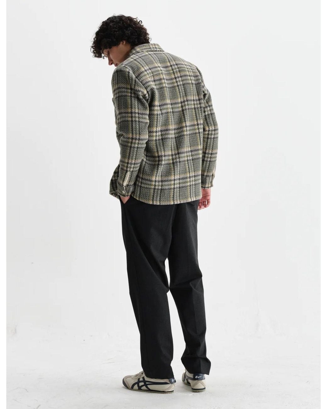 Wax London Gray Whiting Wool Check Overshirt for men
