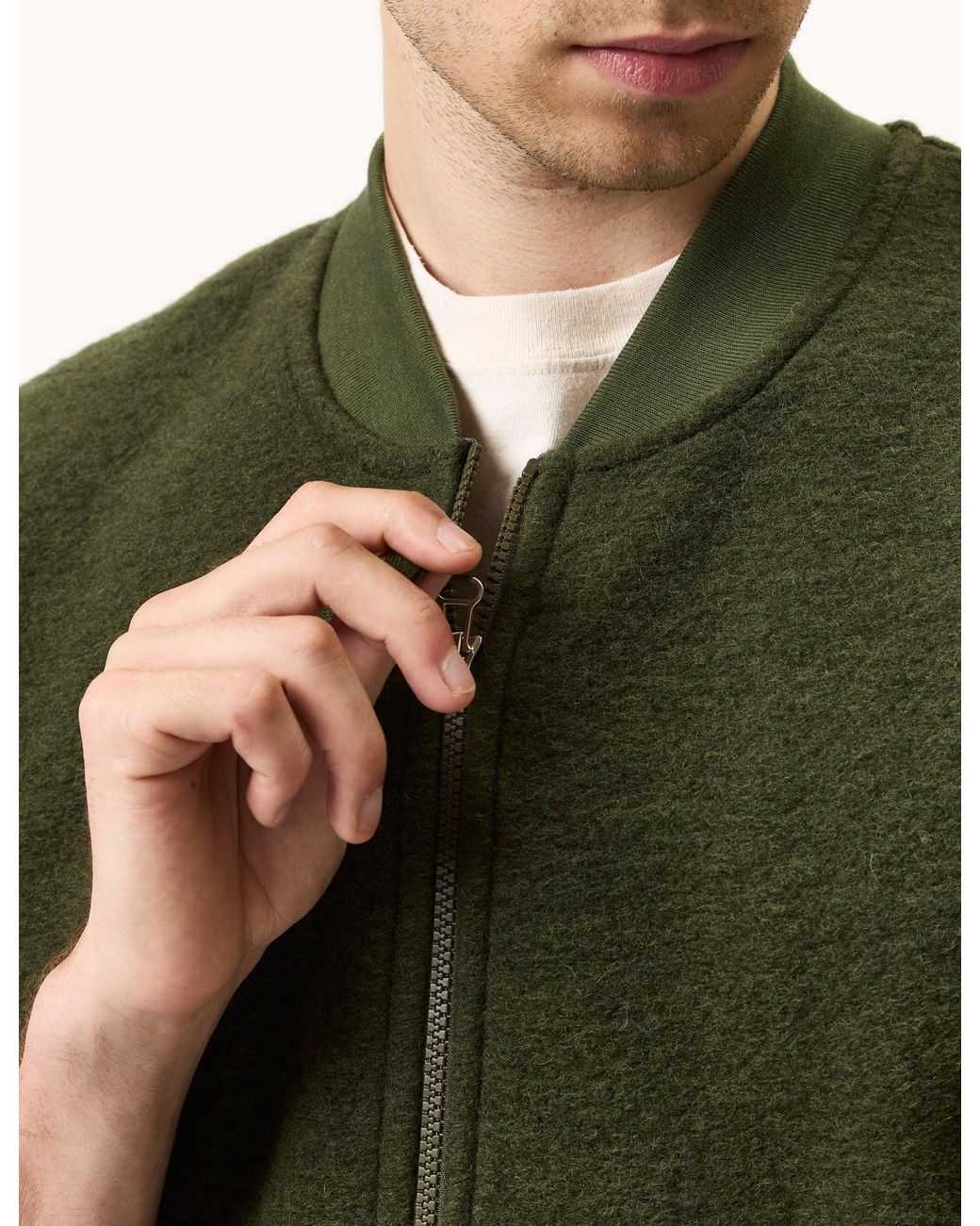 Universal Works Green Zip Waistcoat (Wool Fleece) for men