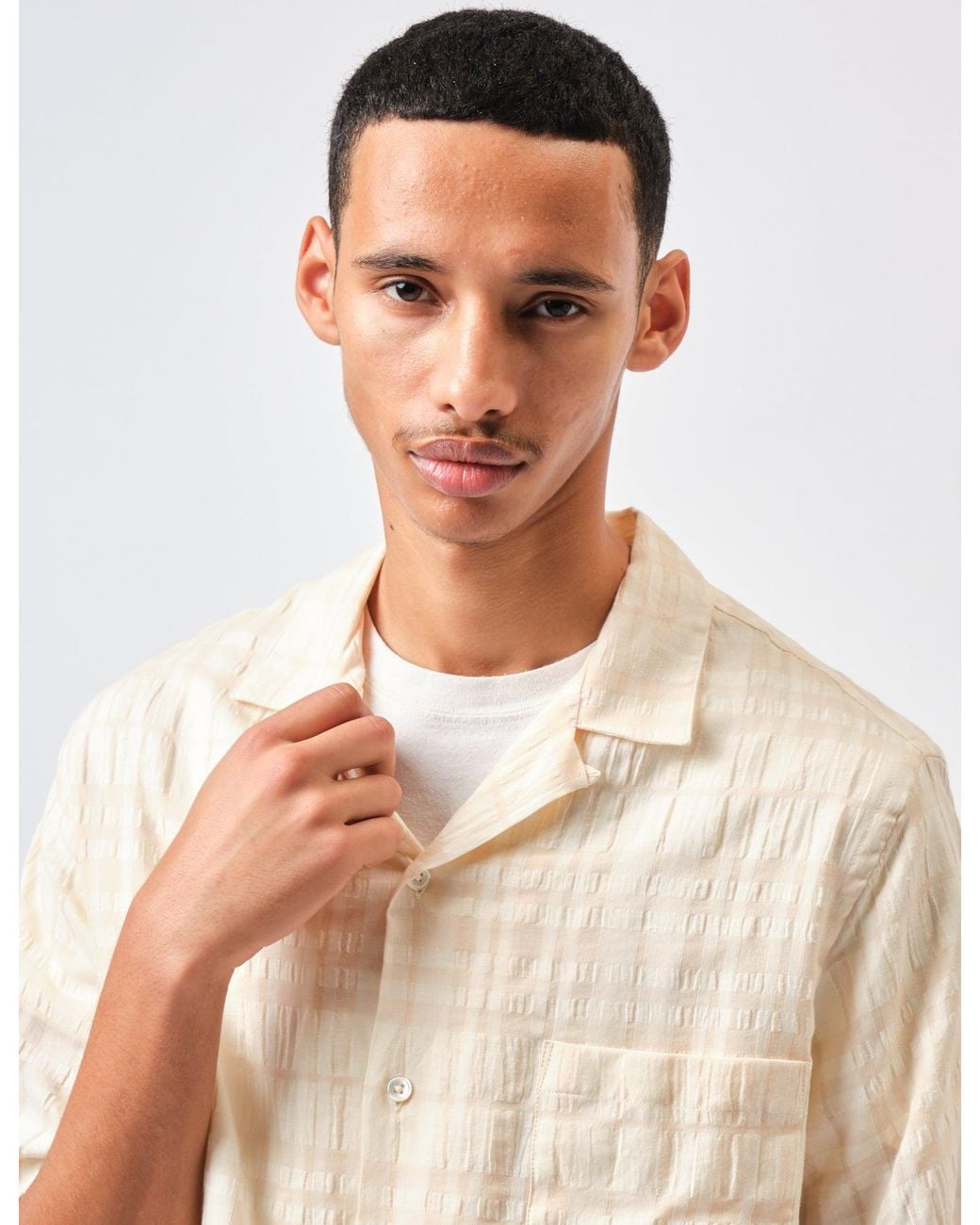 Portuguese Flannel White Malcom Short Sleeve Shirt for men