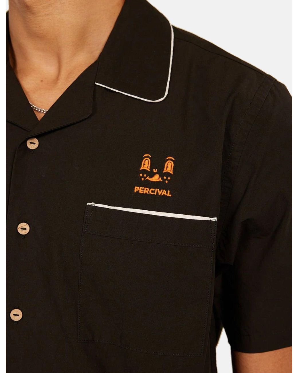 Percival Black Percico Bowling Shirt (Cotton) for men
