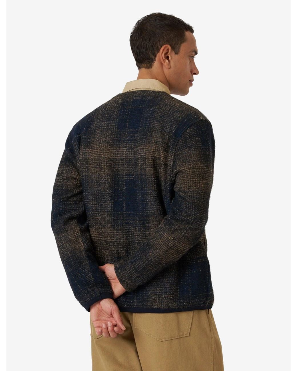 Universal Works Blue Cardigan (Deca Check) for men