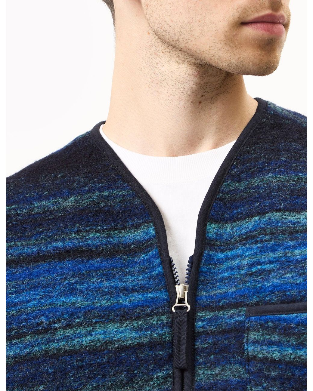 Universal Works Blue Zip Gilet (Mississippi Fleece) for men