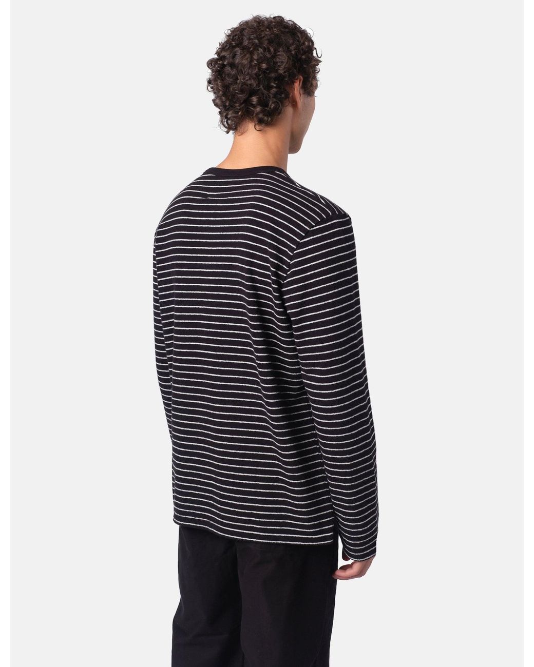 Folk Blue Textured Stripe Long Sleeve T-Shirt for men