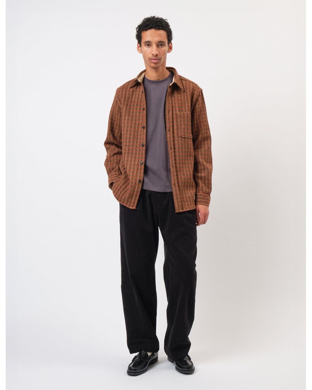 Portuguese Flannel Brown Merino Tweed Shirt for men